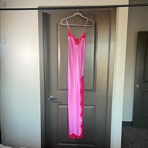 SKIMS Pink Chemise with Red Lace